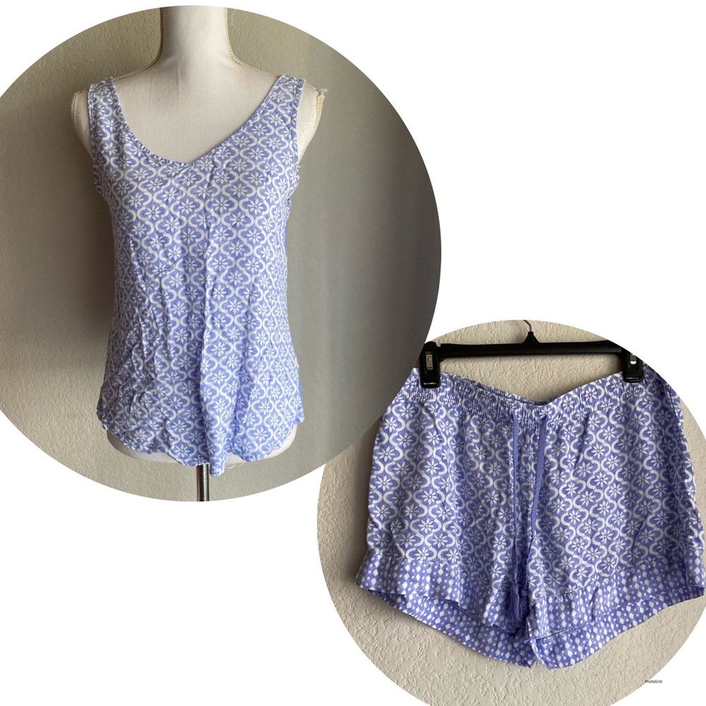 Purple Patterned Pajama Tank Top and Shorts Set